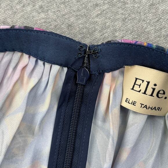 Elie Elie Tahari Skirt Small Tropical Floral Print Tiered Midi Pleated Flounce - Picture 10 of 15